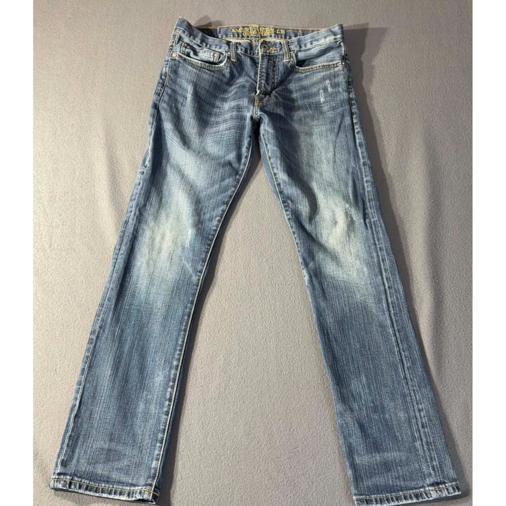 American Eagle Jeans Mens 31/32 Blue Denim Slim Straight Light Wash Cotton Adult
